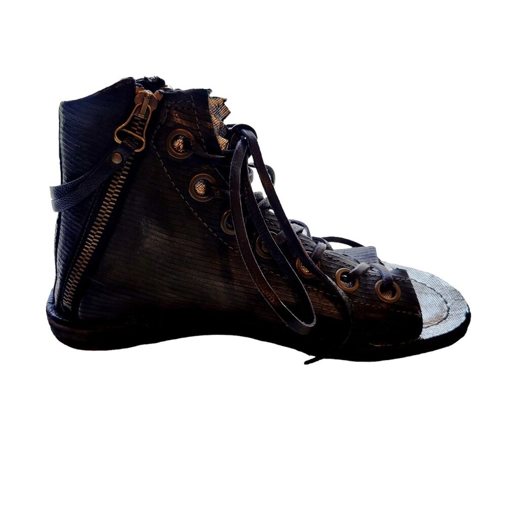 A.S.98 Black Leather Lace-Up High-Top Sandals - Picture 8 of 15